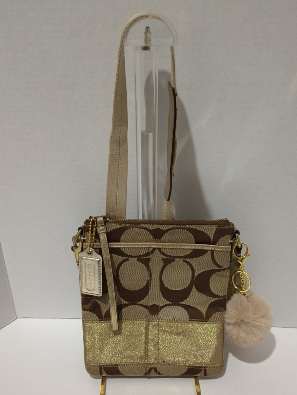 Coach Brown Signature Canvas Crossbody with Gold Accents
